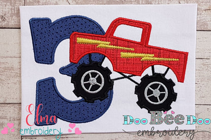 Monster Truck Number 3 Three 3rd Birthday - Applique