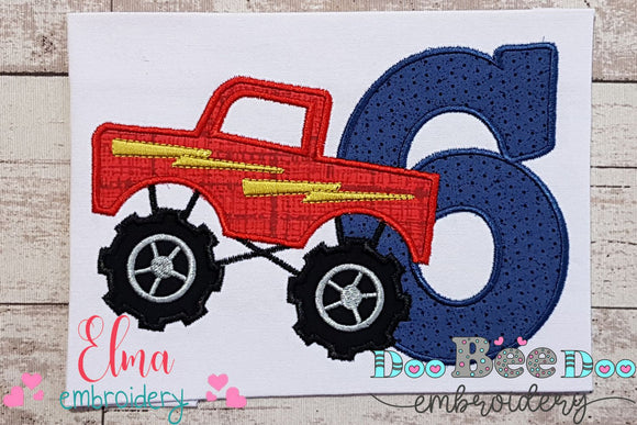 Monster Truck Number 6 Six 6th Birthday - Applique