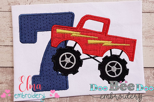 Monster Truck Number 7 Seven 7th Seventh Birthday Number 7 - Applique