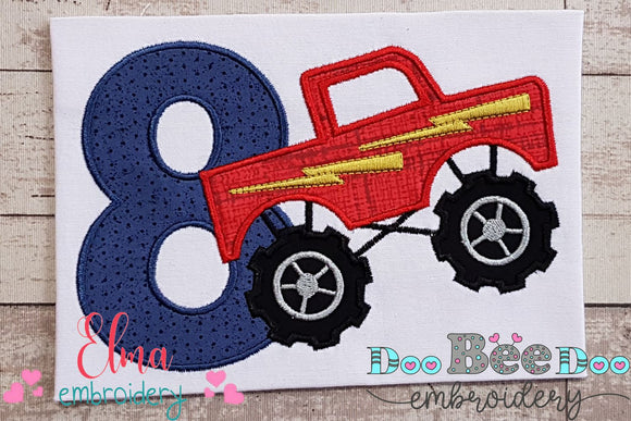Monster Truck Number 8 Eight 8th Eighth Birthday Number 8 - Applique