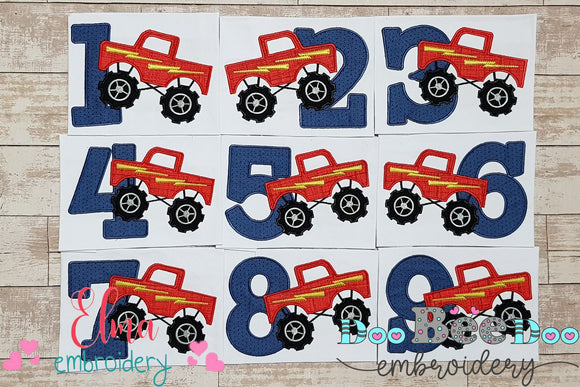 Monster Truck Numbers 1-9 Birthday Set Numbers - Applique