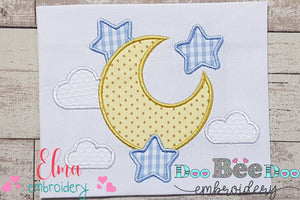 Moon, Clouds and Stars - Applique - Machine Embroidery Design