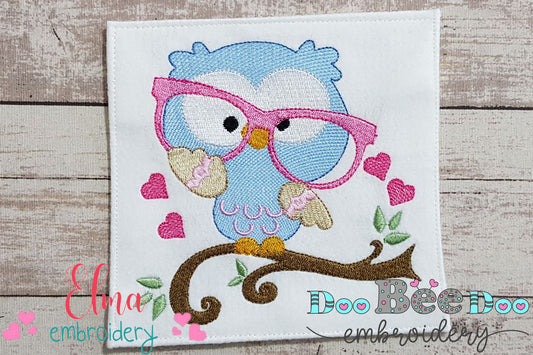 Cute Owl with Glasses - Fill Stitch - Machine Embroidery Design