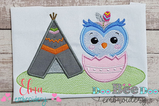 Indian Boho Owl and Tee Pee - Applique