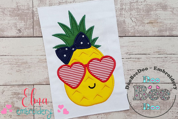 Summer 4th of July Pineapple Girl with Glasses - Applique