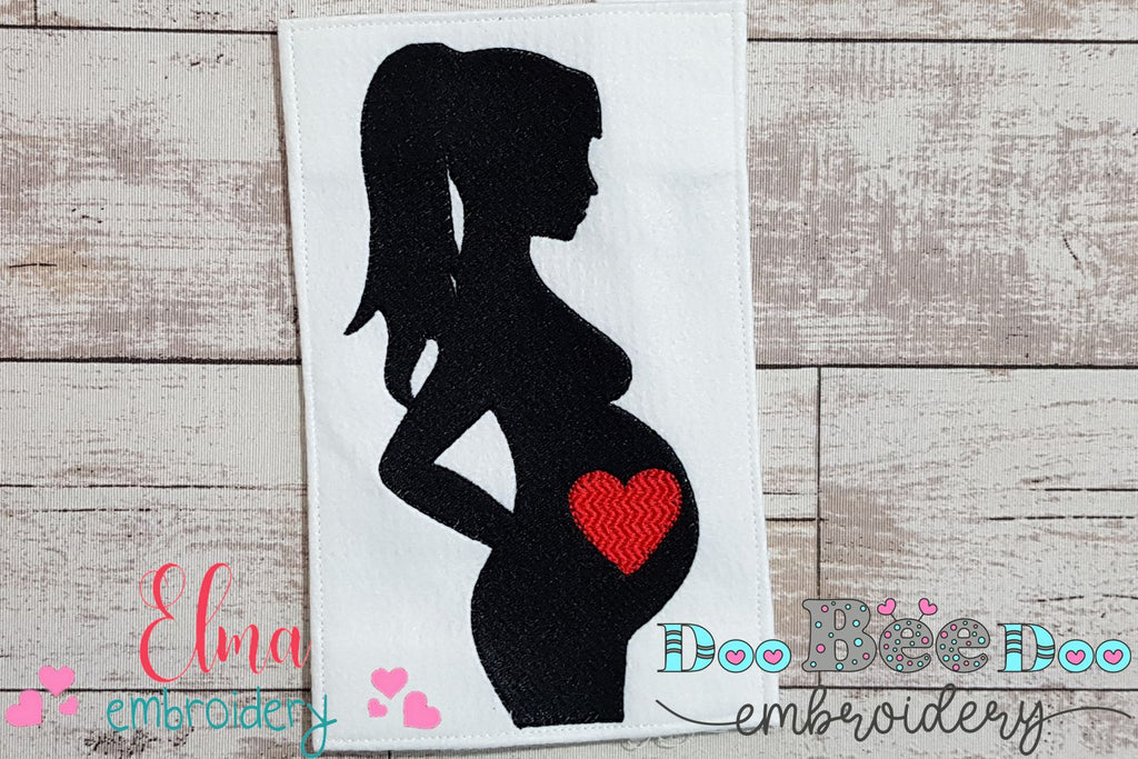 Pregnant Mom Heart Silhouette - Fill Stitch - Machine Embroidery Design