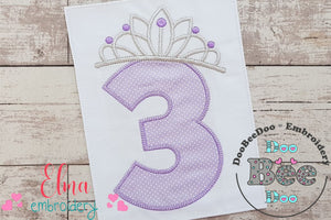 Princess Crown Birthday Number 3 Three 3rd Birthday - Applique