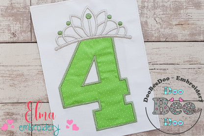 Princess Crown Birthday Number 4 Four 4th Birthday - Applique