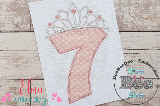 Princess Crown Birthday Number 7 Seven 7th Birthday - Applique
