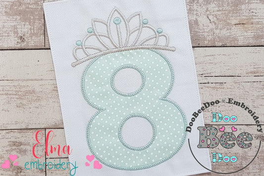 Princess Crown Birthday Number 8 Eight 8th Birthday - Applique