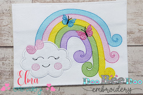 Happy Cloud, Rainbow and Butterflies - Applique Embroidery