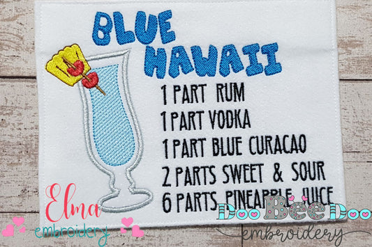 Blue Hawaii Recipe - Applique - Machine Embroidery Design