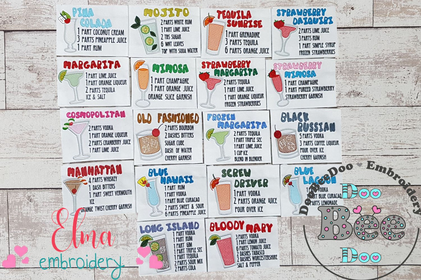 Cocktails Recipe Embroidery Collection - Applique - Set of 18 designs