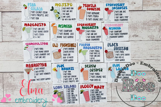 Cocktails Recipe Embroidery Collection - Applique - Set of 18 designs