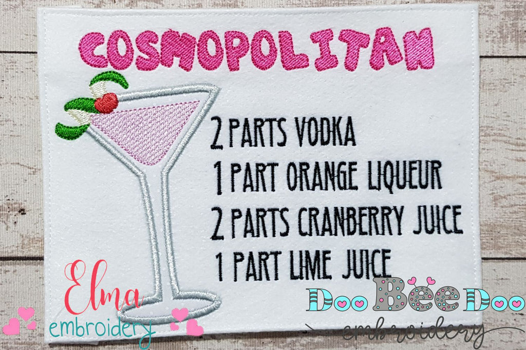 Cosmopolitan Recipe - Applique - Machine Embroidery Design