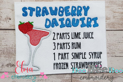 Strawberry Daiquiri Recipe - Applique - Machine Embroidery Design