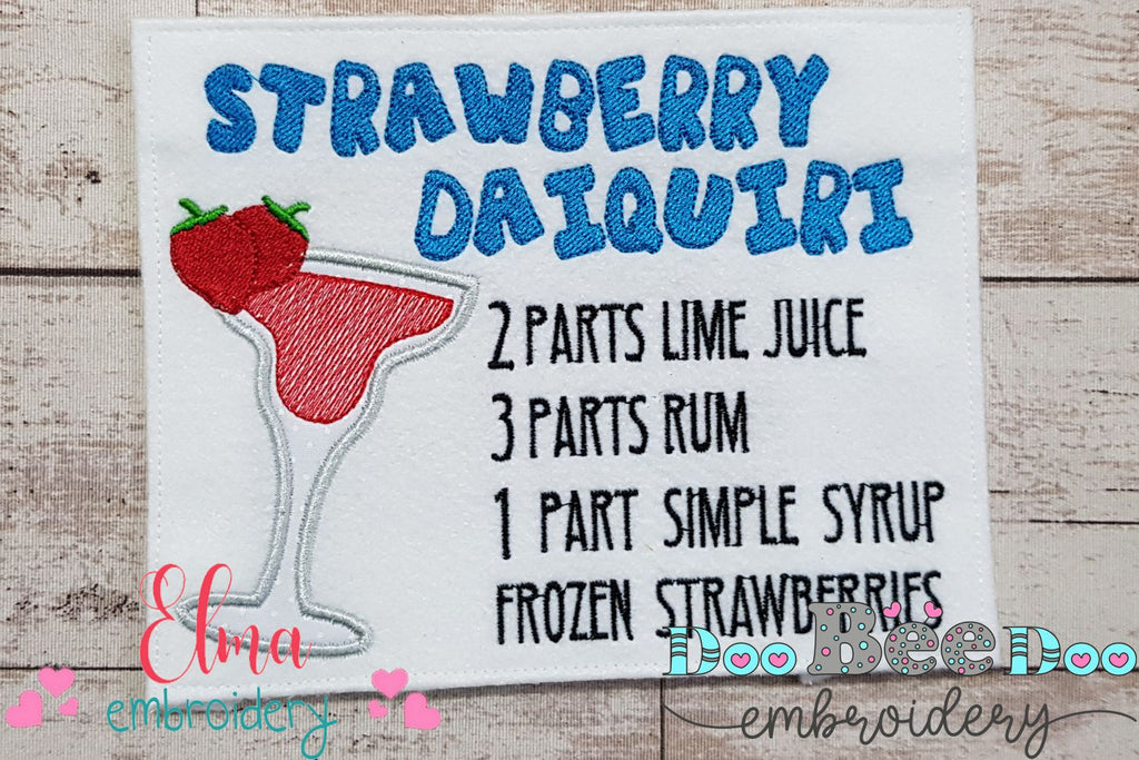 Strawberry Daiquiri Recipe - Applique - Machine Embroidery Design