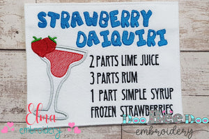 Strawberry Daiquiri Recipe - Applique - Machine Embroidery Design