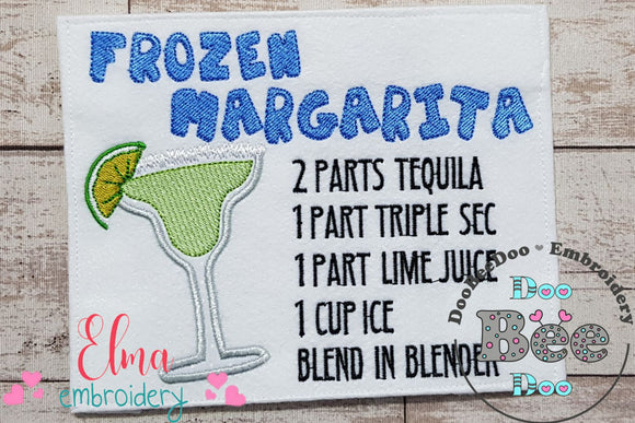 Frozen Margarita Recipe - Applique - Machine Embroidery Design
