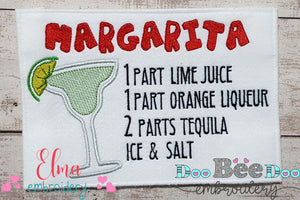 Margarita Recipe - Applique Machine Embroidery Design