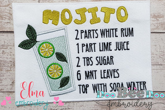 Mojito Recipe - Applique Machine Embroidery Design