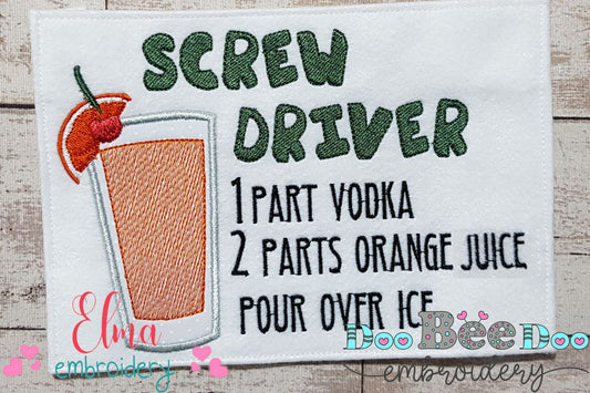 Screwdriver Recipe - Applique - Machine Embroidery Design