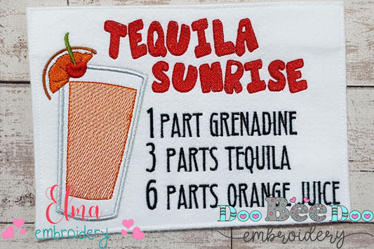 Tequila Sunrise Recipe - Applique - Machine Embroidery Design