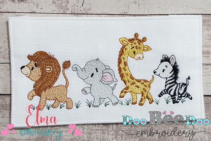Animals Safari Lion, Elephant, Giraffe and Zebra - Rippled Stitch