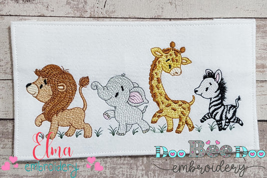 Animals Safari Lion, Elephant, Giraffe and Zebra - Rippled Stitch