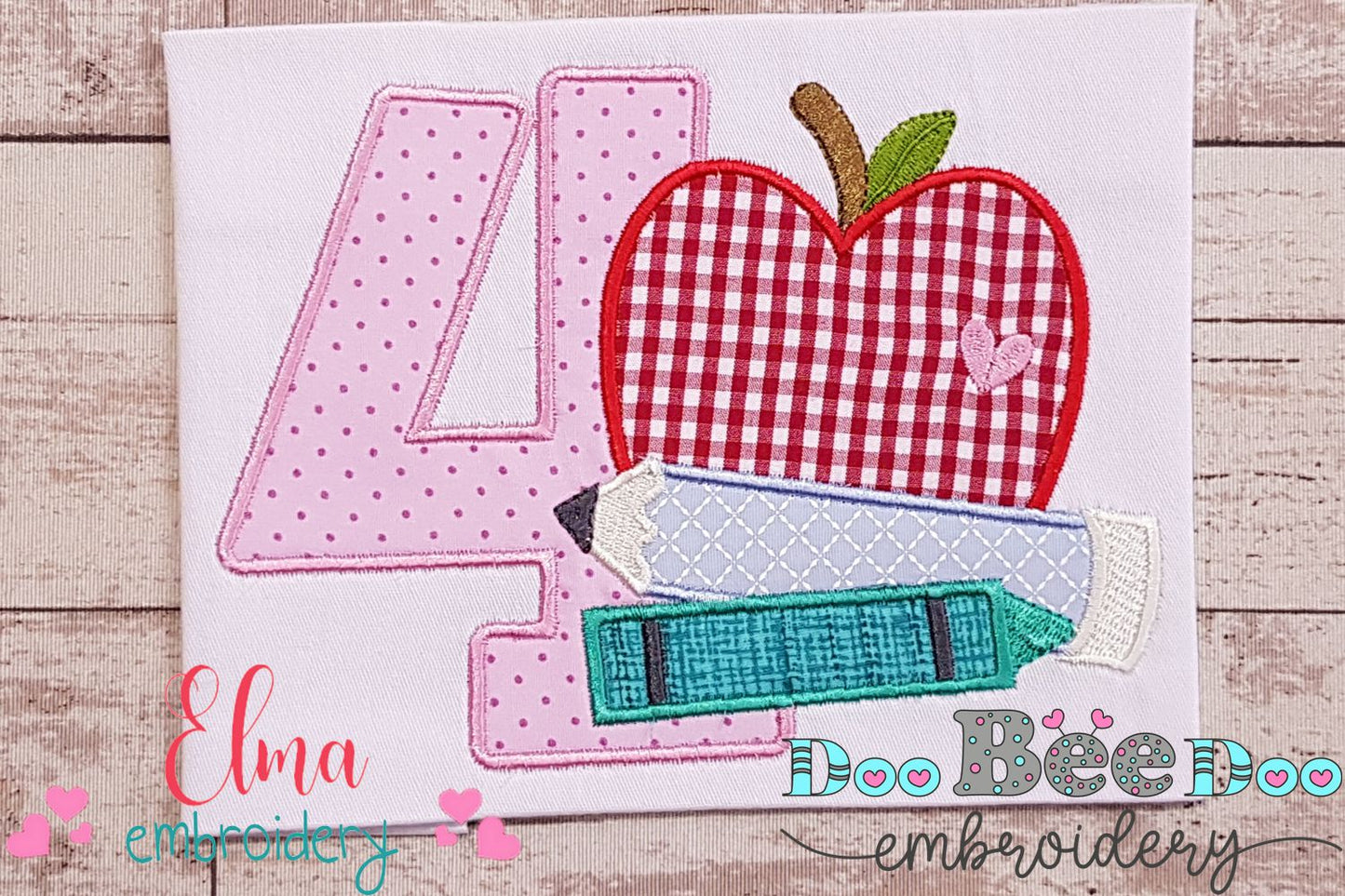 4th Grade Apple, Pencil and Crayon - Applique
