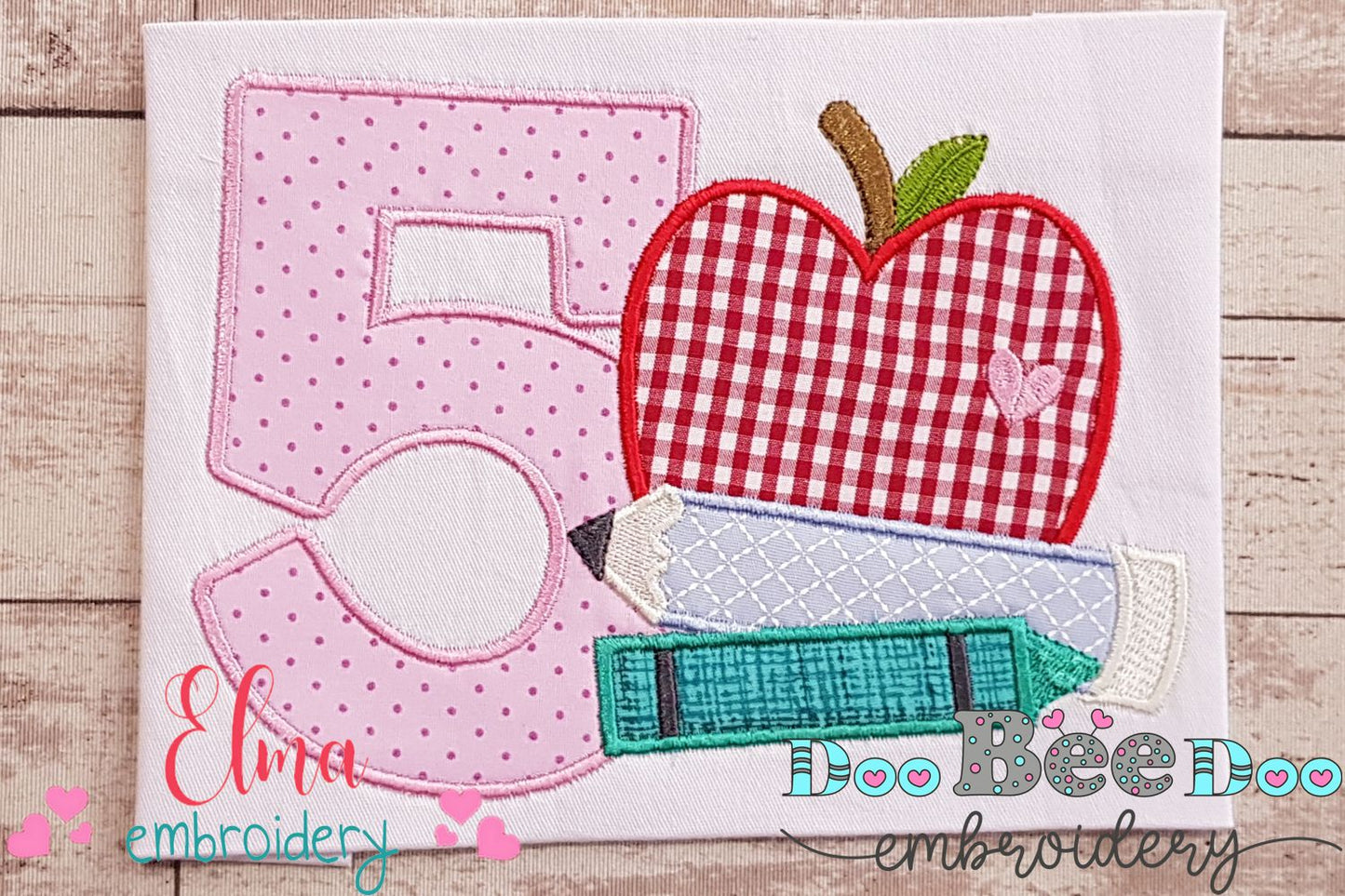 5th Grade Apple, Pencil and Crayon - Applique