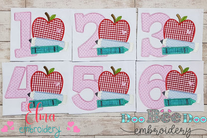 1st to 6th Grade Apple, Pencil and Crayon Back to School - Applique-Machine Embroidery Design