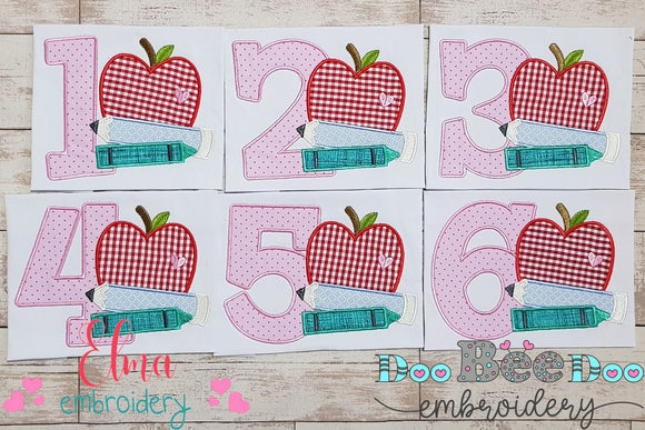 1st to 6th Grade Apple, Pencil and Crayon Back to School - Applique-Machine Embroidery Design