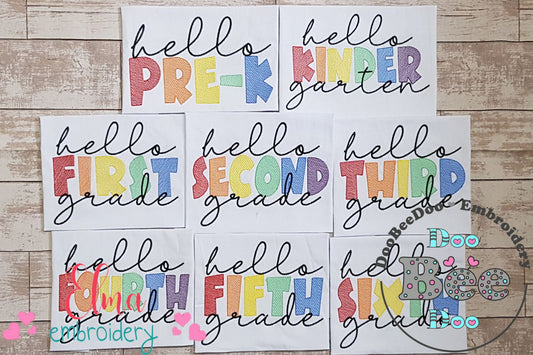 Hello Pre-K to 6th Grade - Rippled Stitch - Set of 8 designs
