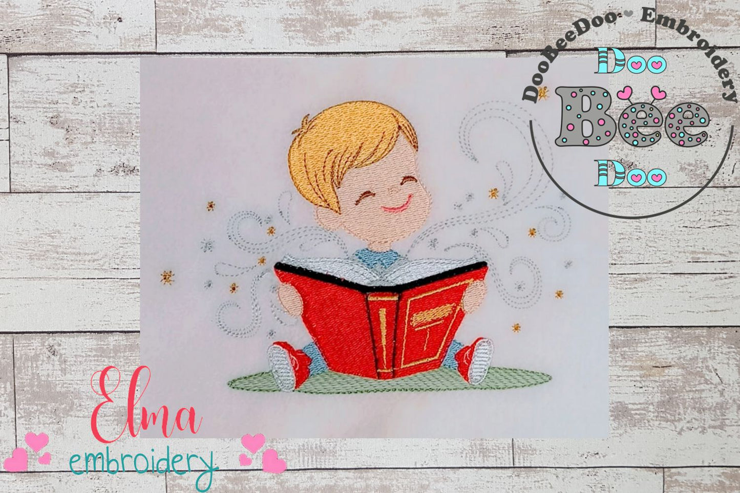 Little Boy Reading a Book - Fill Stitch