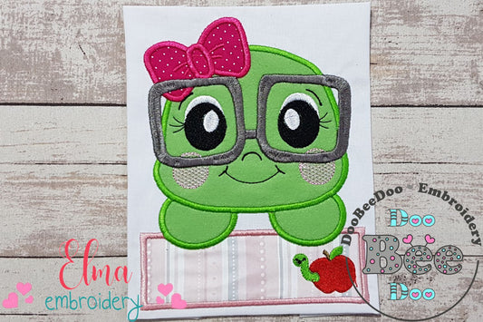 School Frog Girl - Applique - Machine Embroidery Design