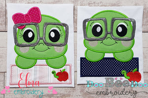 School Frog Girl and Boy - Applique - Set of 2 designs