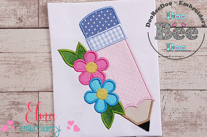 Pencil with Flowers - Applique