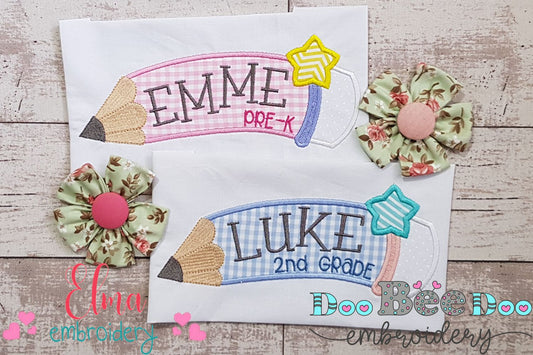 Curved School Pencil - Applique