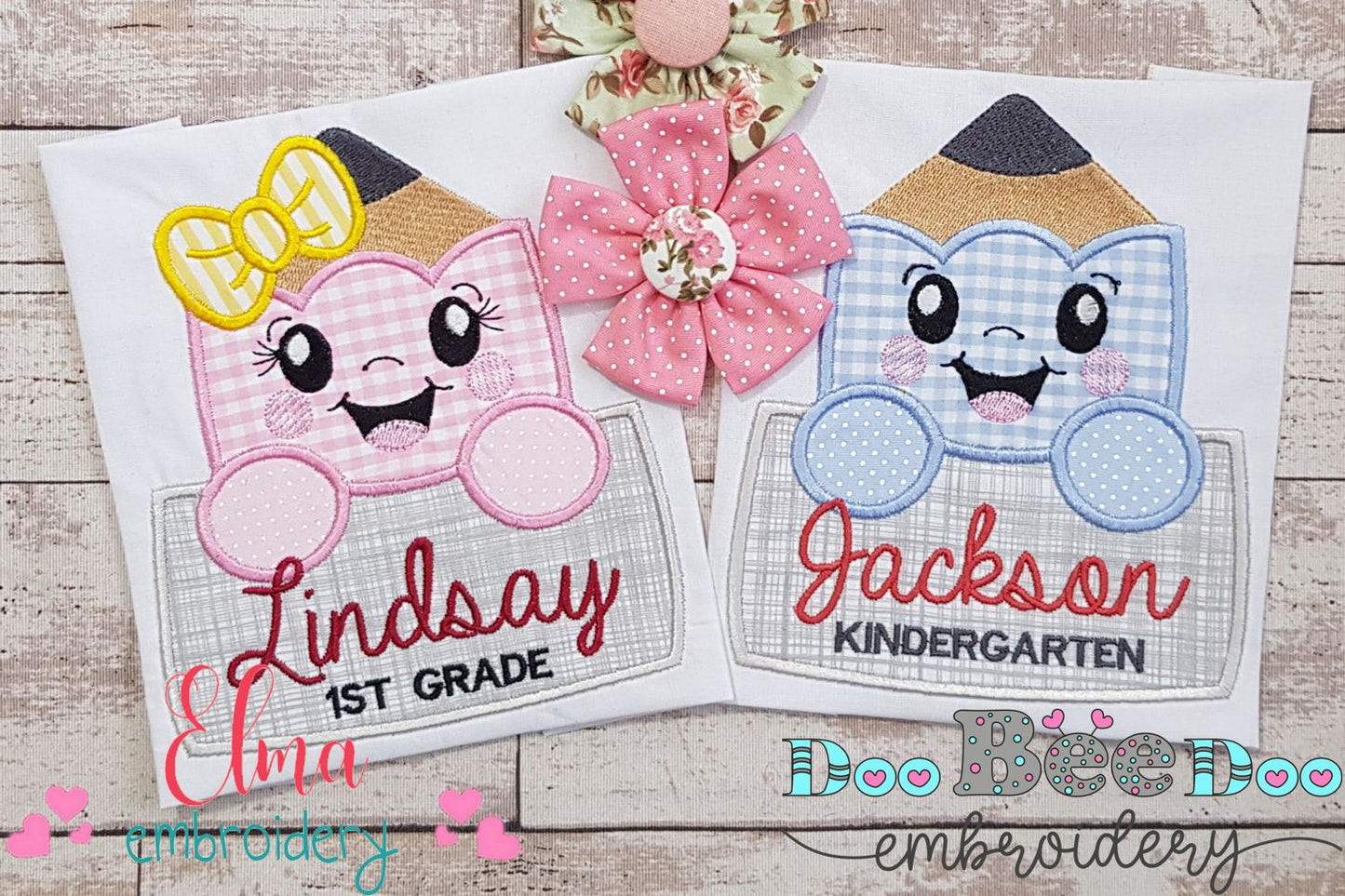 Happy School Pencil Boy and Girl - Applique - Set of 2 designs