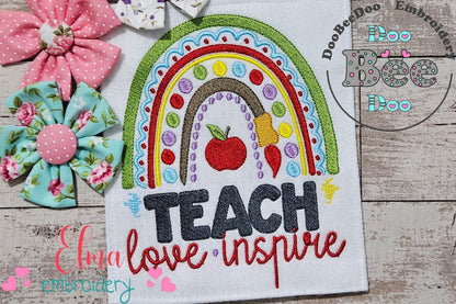 Boho Rainbow Teach Love Inspire - Fill Stitch - Machine Embroidery Design