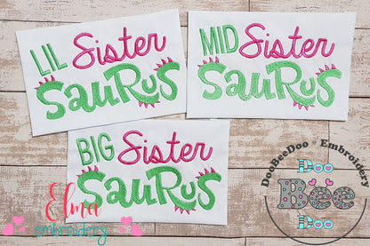 Lil, Mid and Big Sister Saurus - Fill Stitch - Set of 3 designs