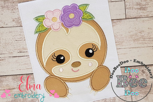 Baby Sloth Face Girl - Applique Embroidery