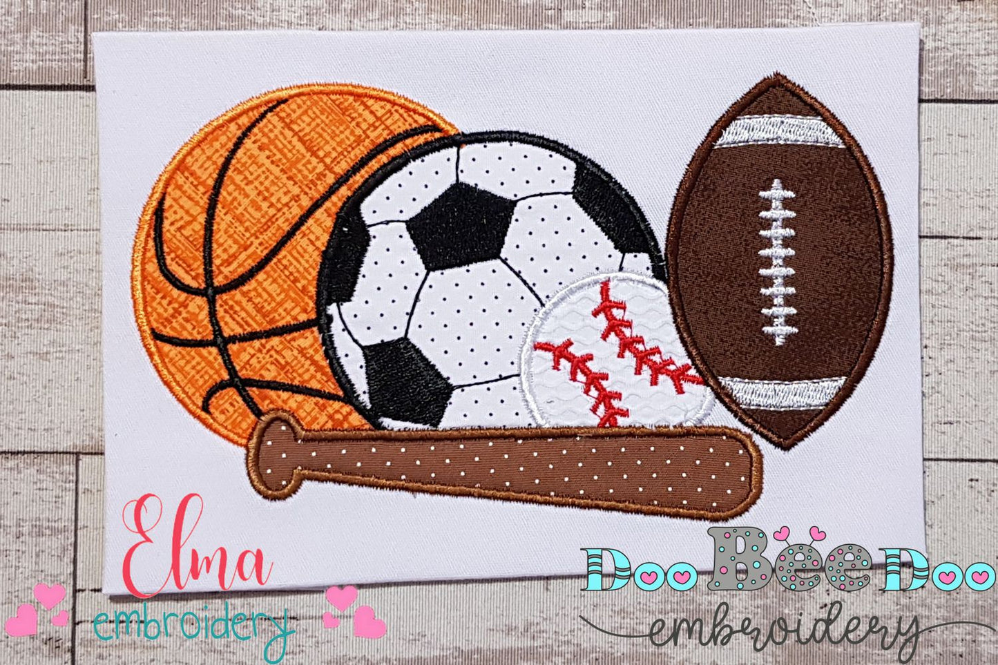 Sports Balls Basketball, Football, Soccer and Baseball - Applique - Machine Embroidery Design