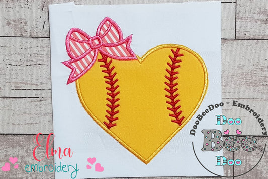 Bow Heart Softball - Applique