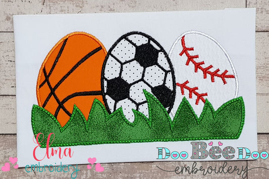 Easter Eggs Sports Balls - Applique - Basketball, Soccer and baseball
