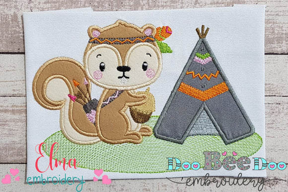 Indian Boho Squirrel and Tee Pee - Applique