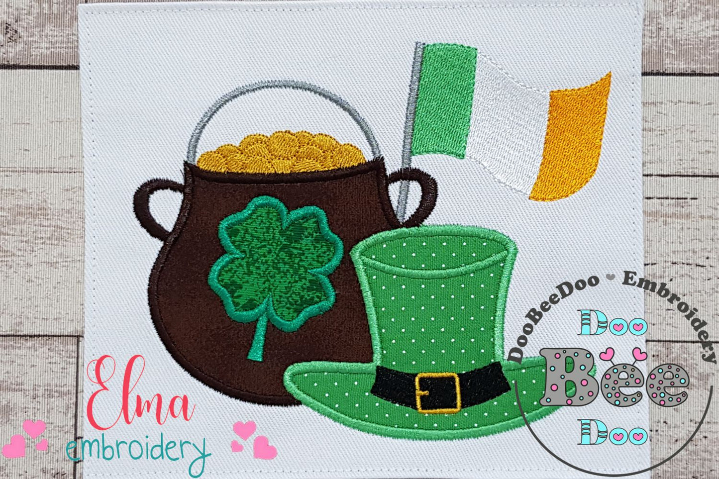 Pot of Gold, Hat and Flag - Applique