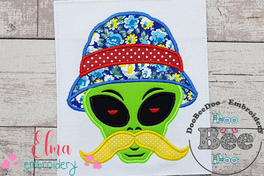 Summer Mustache Alien Wearing Bucket Hat - Applique