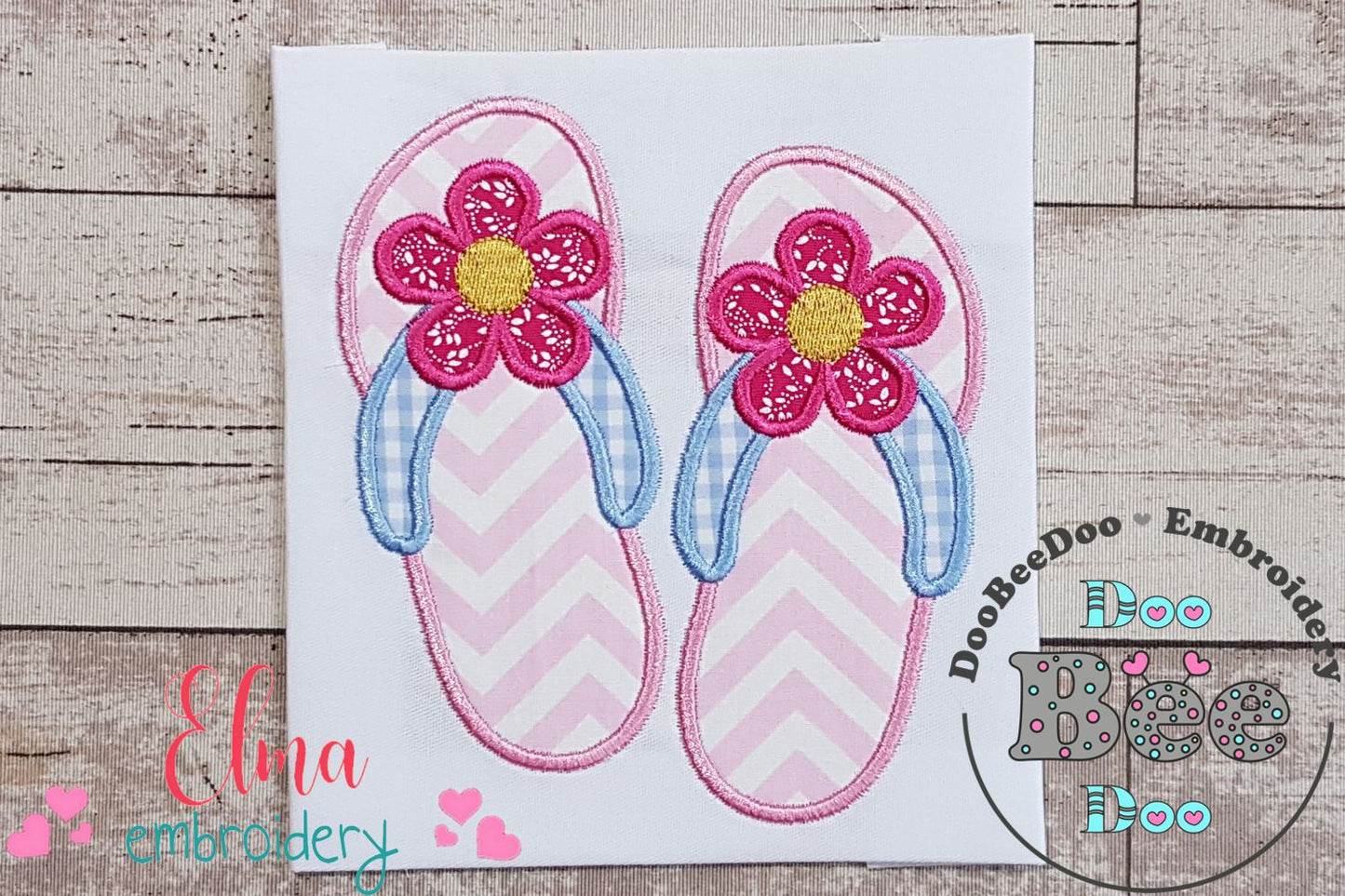Summer Flip Flops with Flower - Applique - Machine Embroidery Design